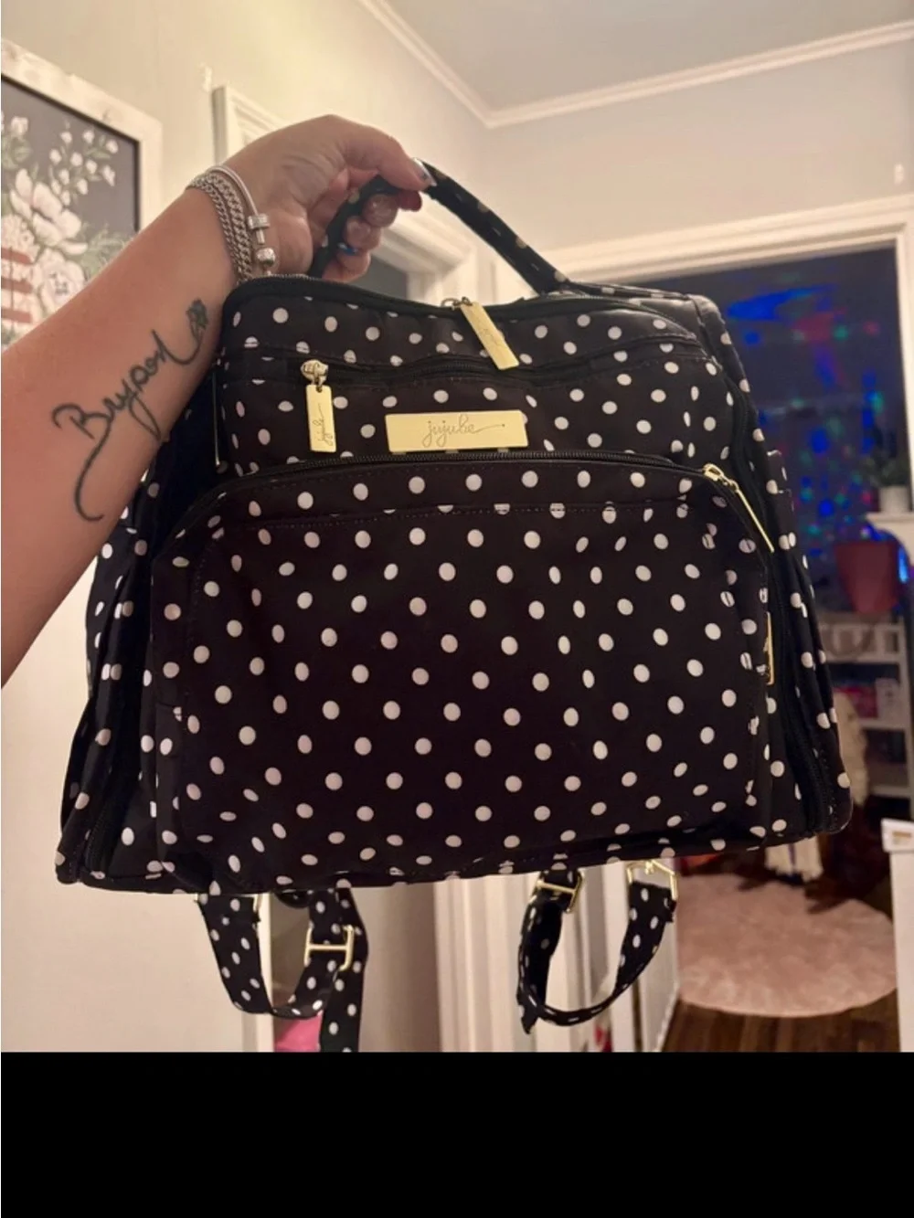Ju-Ju-Be Black and White Polka Dot Backpack Tote